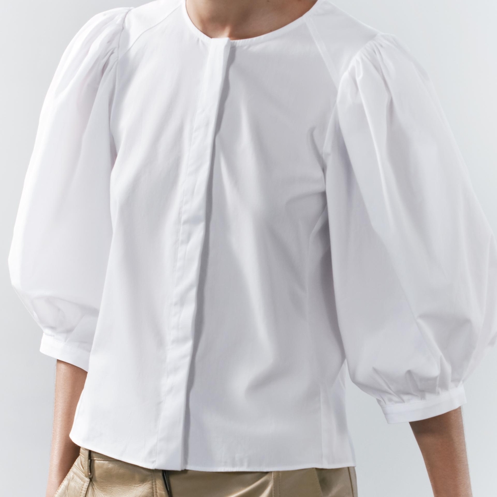 Zara Classic White Puff Sleeve Blouse